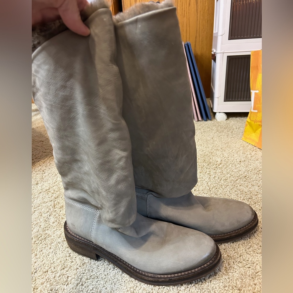 Vic Matie “Free People” pewter gray, suede, slouch boots. Size EU 40 US 9.5-10